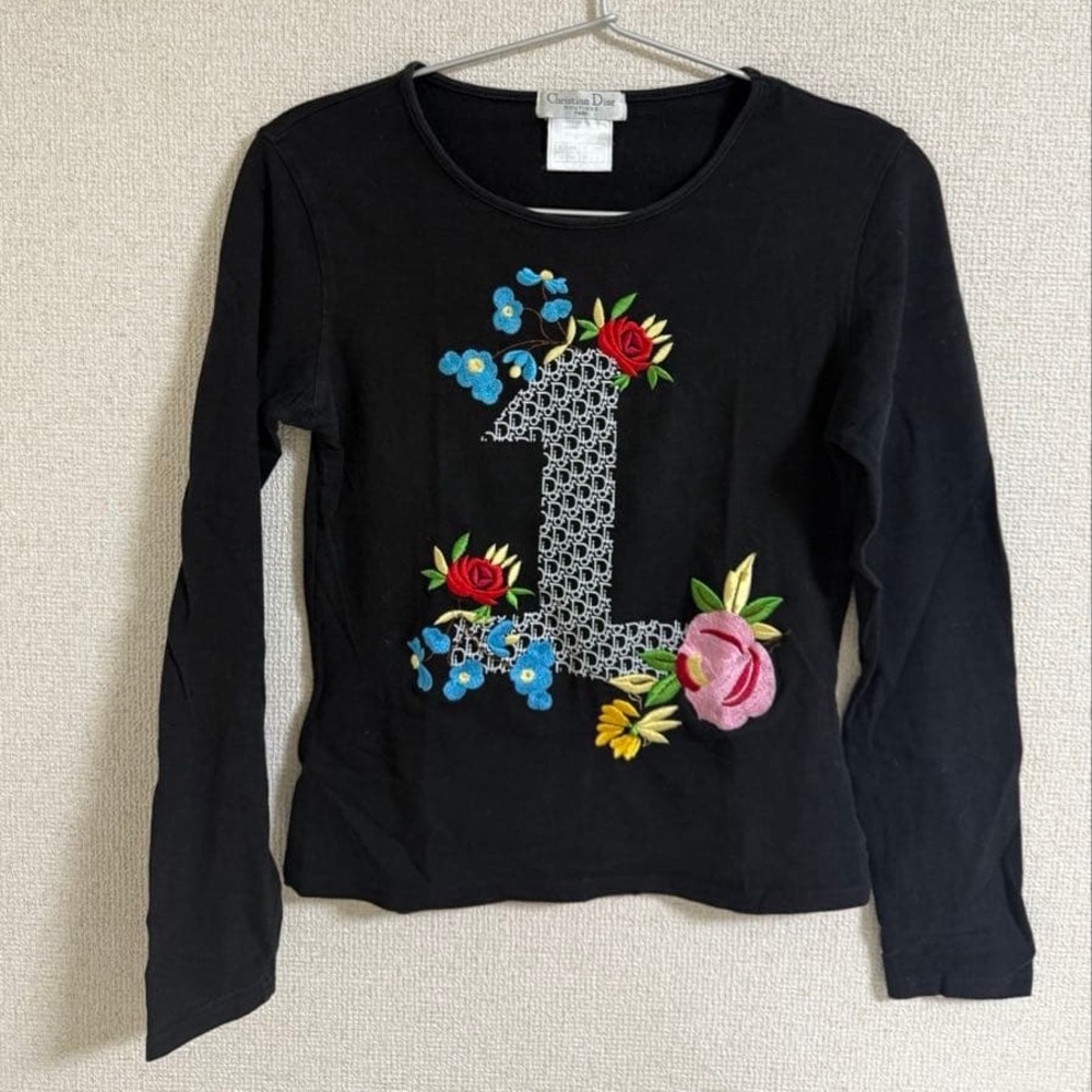 Christian Dior by John Galliano Trotter Long Sleeve Floral Embroidered T-Shirt
